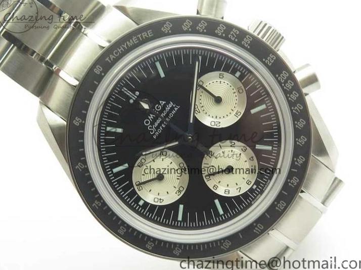 1225 ComfortFit Speedmaster SS “Speedy Tuesday” OMF Best Edition Black Dial on SS Bracelet Manual Winding Chrono Movement 7994